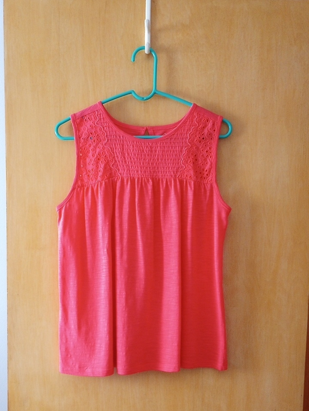 St. John's Bay Coral Pink Sleeveless Crochet Yoke Top